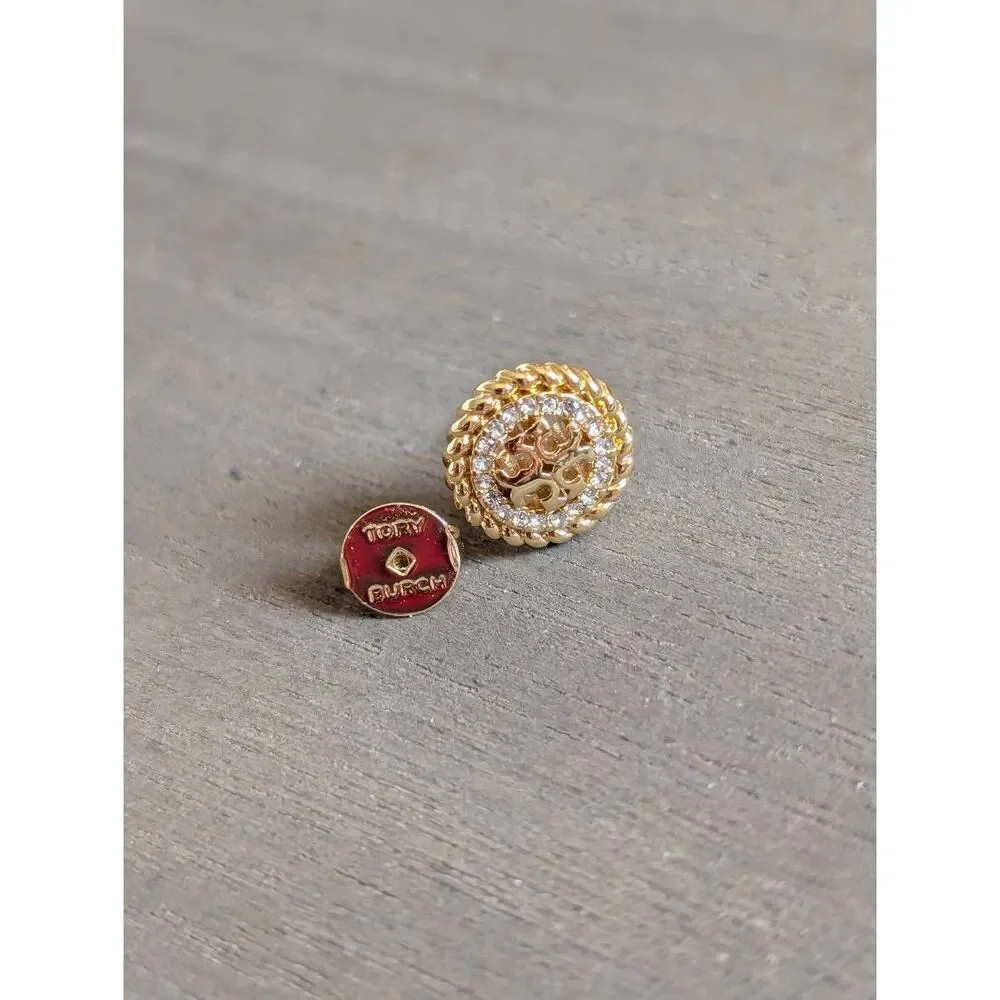 TORY BURCH Miller Rope Pave Double T Logo Stud Earrings